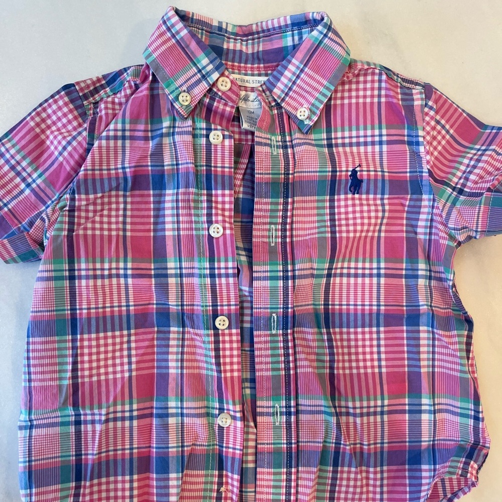 Ralph Lauren Pink Plaid Button down - 12M - lightly used